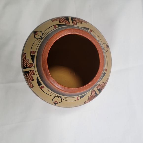 mexican pottery vase Southwestern Native Burnt Orange Signed - Picture 6 of 8